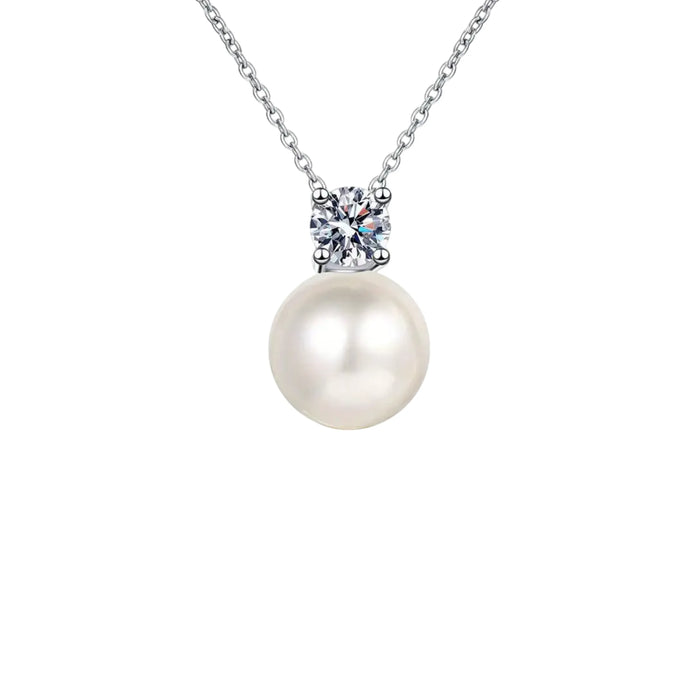 Elegant 0.5 Carat Moissanite and Pearl Necklace – 925 Sterling Silver