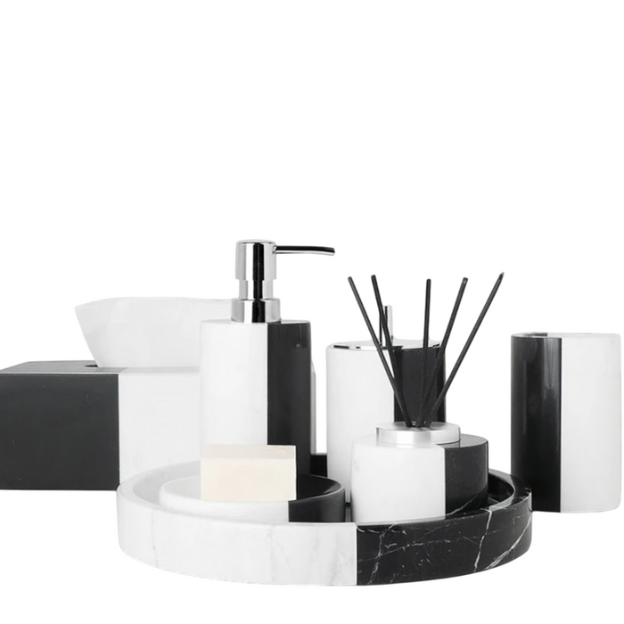 Premium Marble Bathroom Accessories Set – Black & White Split Design