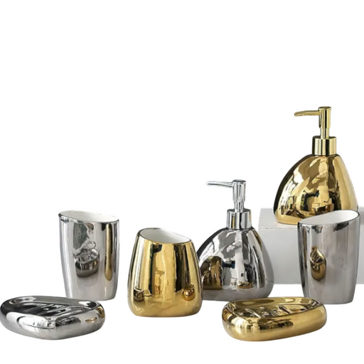 Ceramic Bathroom Accessories Set – Soap Dish, Dispenser, Cup and Holder