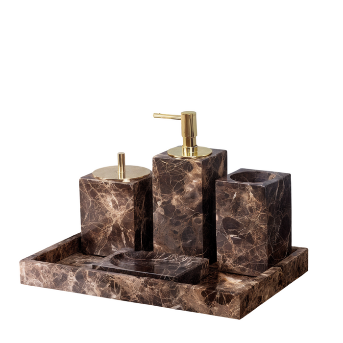 Elegant Brown Dark Marble Bathroom Set
