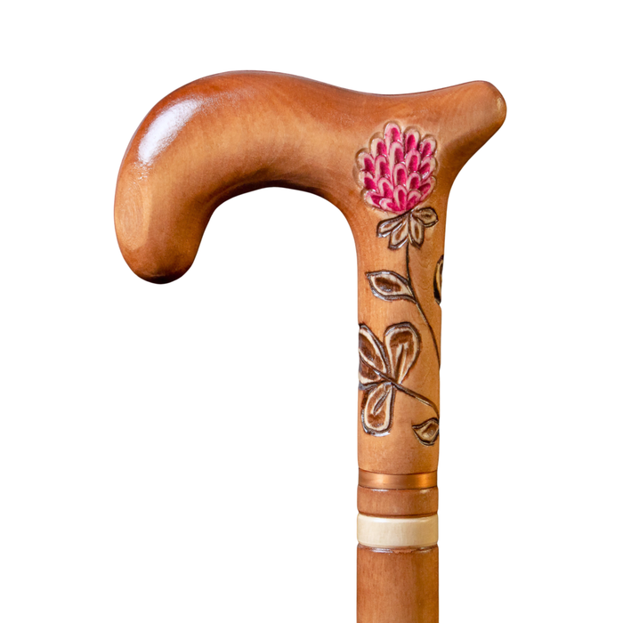 Beiger Gehstock für Damen Kamillenblüte, Holzstab