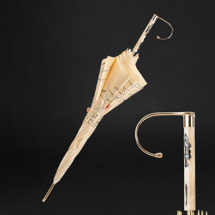 Ivory Sketch Woman Double Cloth Jeweled Umbrella Luxury