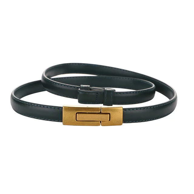 Elegant Skinny Patent Genuine Leather Slim Belt for Dress