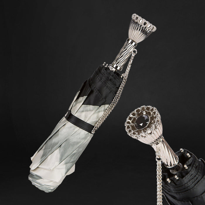 Luxury Silver Dahlia Brass Elegant Folding Umbrella