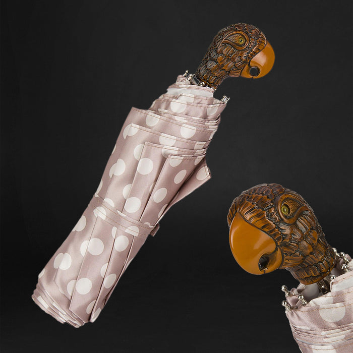 Polka Dot Pink Parrot Chic Folding Umbrella High-Quality