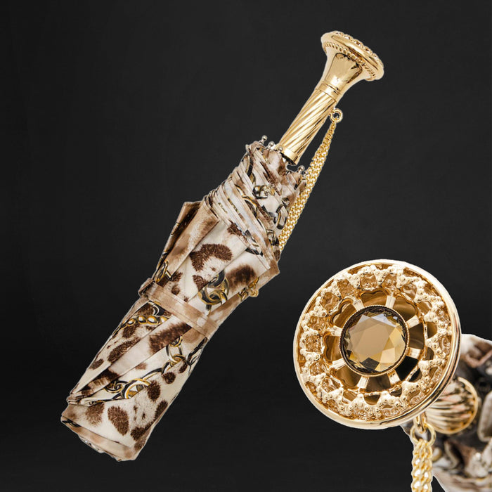 Leopard Chains Jewel Brass Chic Folding Umbrella
