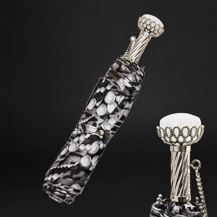 Unique Pearls Print Jewel Brass Luxury Folding Umbrella