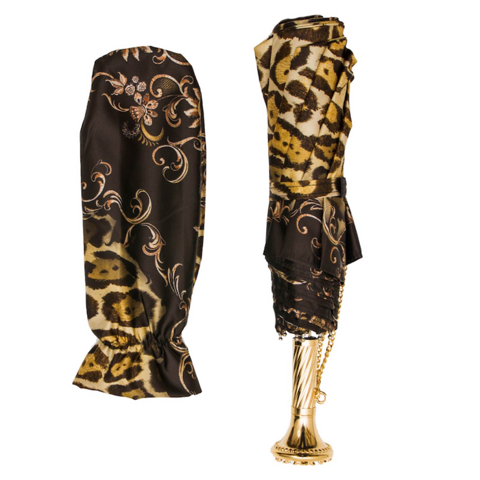 Cheetah Print Folding Umbrella with Designer Handle