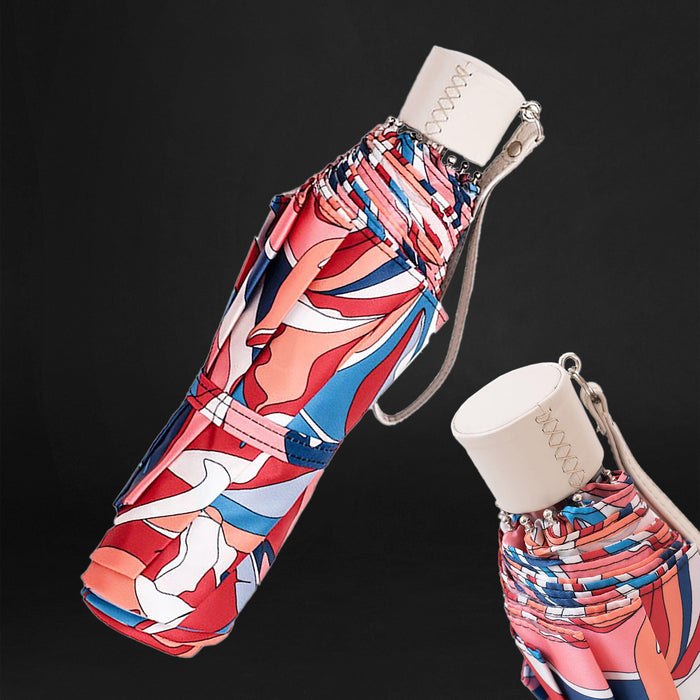 Leather Handle Summer Exclusive Folding Umbrella Women