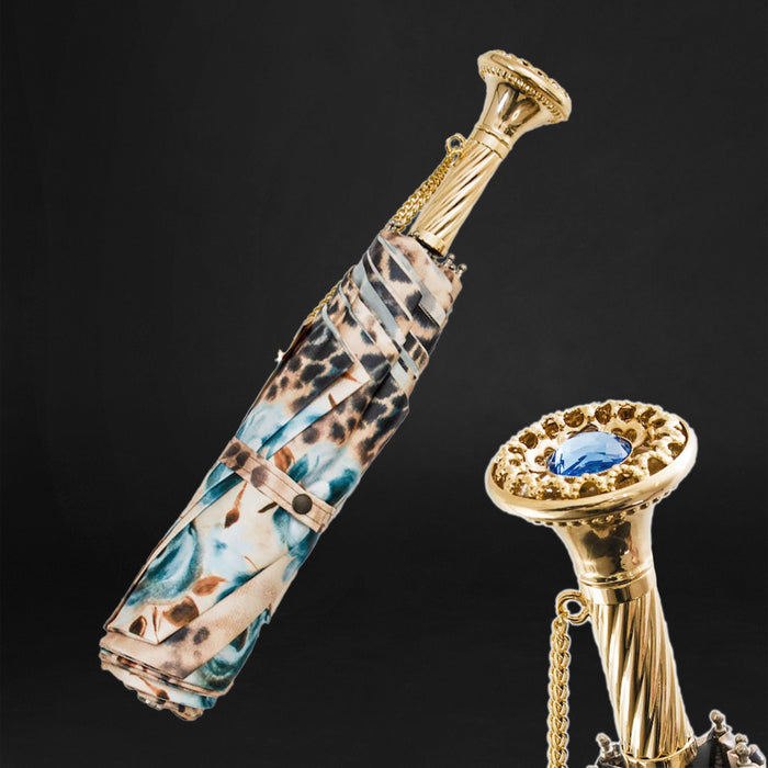 Luxury Leo Floral Golden Brass Stylish Folding Umbrella