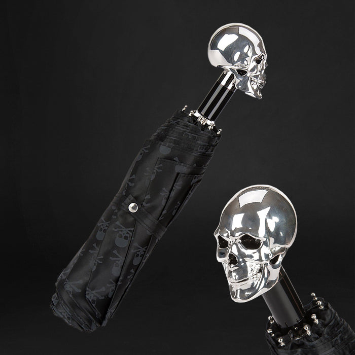 Rebel Skull Black Print Designer Folding Umbrella