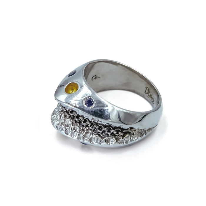 Design Handcrafted Silver & Gold Ring with Sapphire