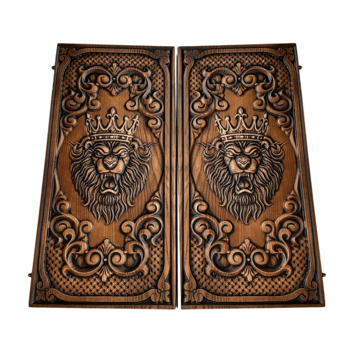 Wooden Backgammon "King Lion", Travel Backgammon Set, Handmade Set