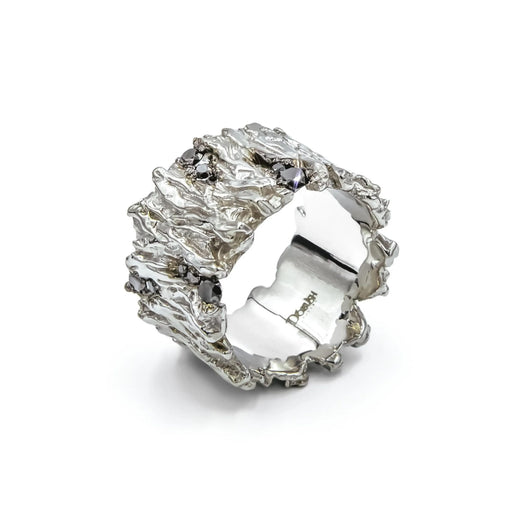 Luxury Original Silver and Gold Ring with Black Diamonds