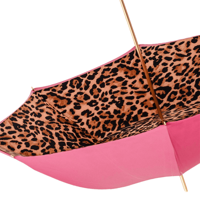 Stylish Leopardized Panther Handle Pink Umbrella