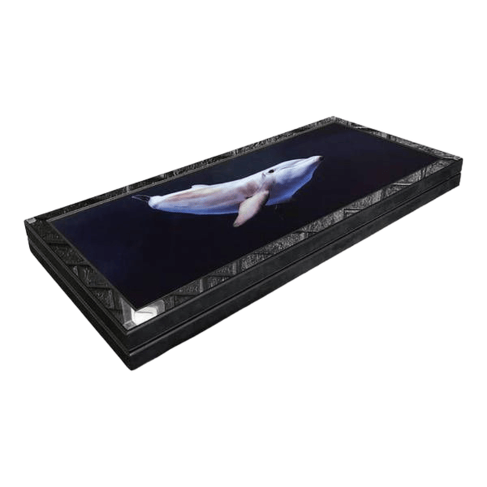 Metal Backgammon "Dolphins", 60×30 Cm, Glass Playing Area Inside