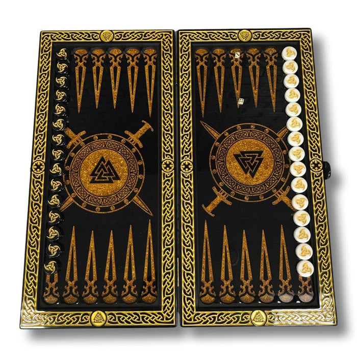 Luxury Black Acrylic Stone Backgammon "Viking", Customized Backgammon Set