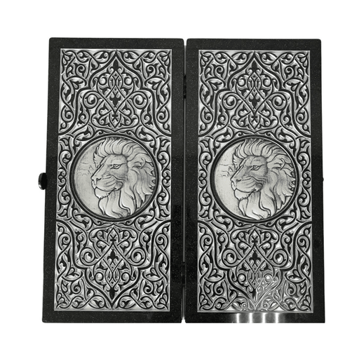 Luxury Black Acrylic Stone Backgammon "Silver Wolf" 60x30x5 cm