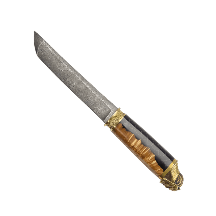 Samurai Damascus Steel Knife with Burl Wood Epoxy Handle