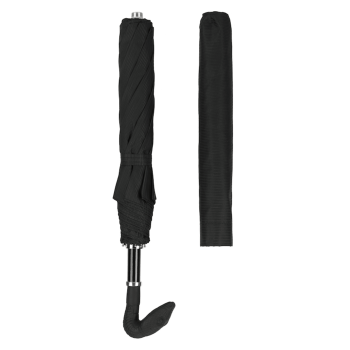 Rubberized Brass Snake Handle Black Folding Umbrella