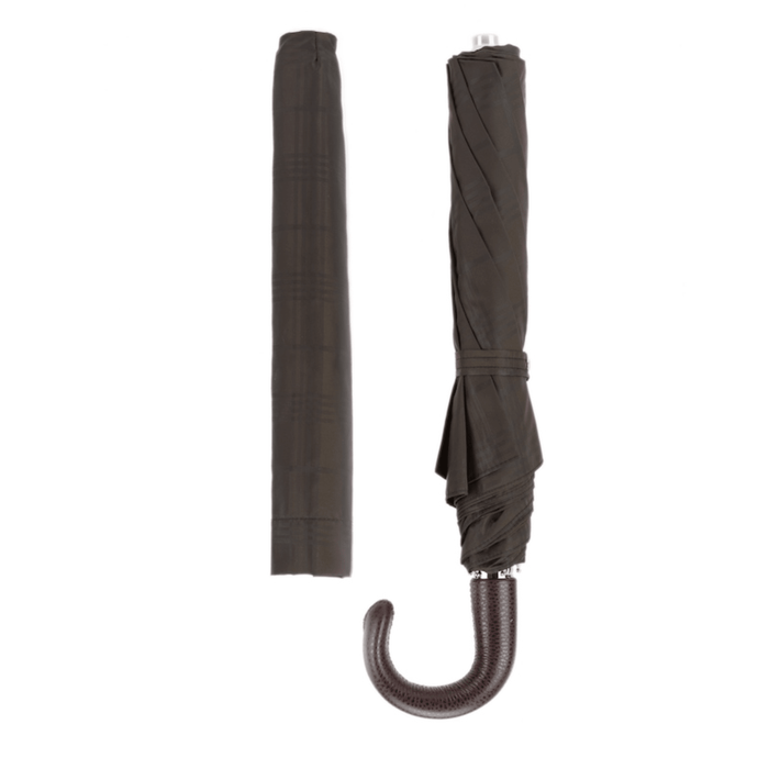 High-Quality Brown Check Umbrella with Leather Handle