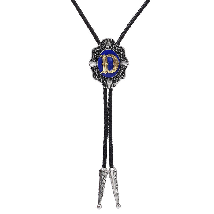 Alphabet D Bolo Tie Bowlow Tie Formal Western Blue Tie