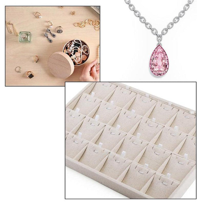 Linen Pendant Necklace Jewelry Tray with 24 Grids