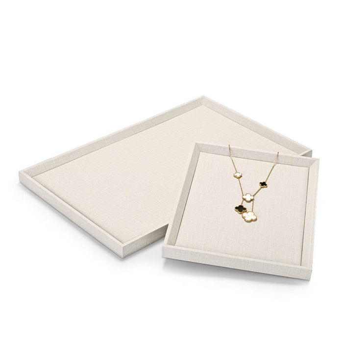 Beige PU Leather Textured Jewelry Display Tray