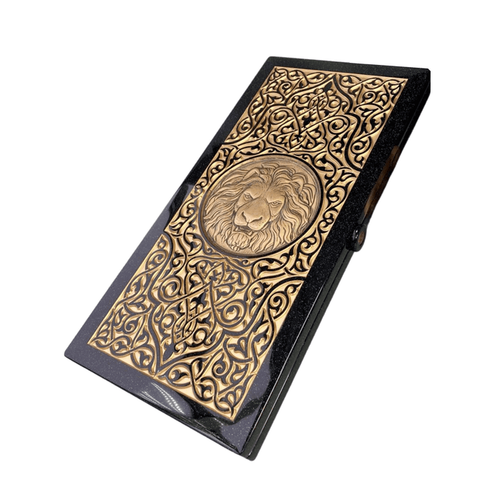 Luxury Black Acrylic Stone Backgammon "Golden Lion", Limited