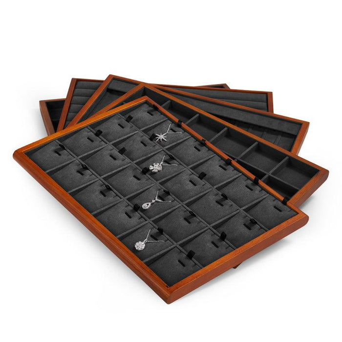Wood Gray Microfiber Jewelry Display Tray Organizer