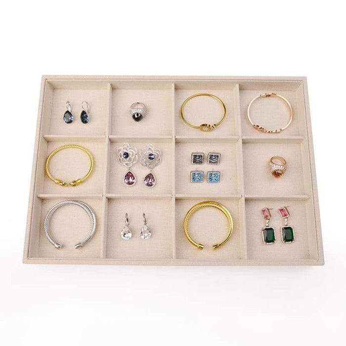 Linen Stackable Jewelry Display Tray with 12 Grids