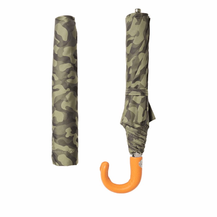Orange Leather Handle Green Camouflage Folding Umbrella