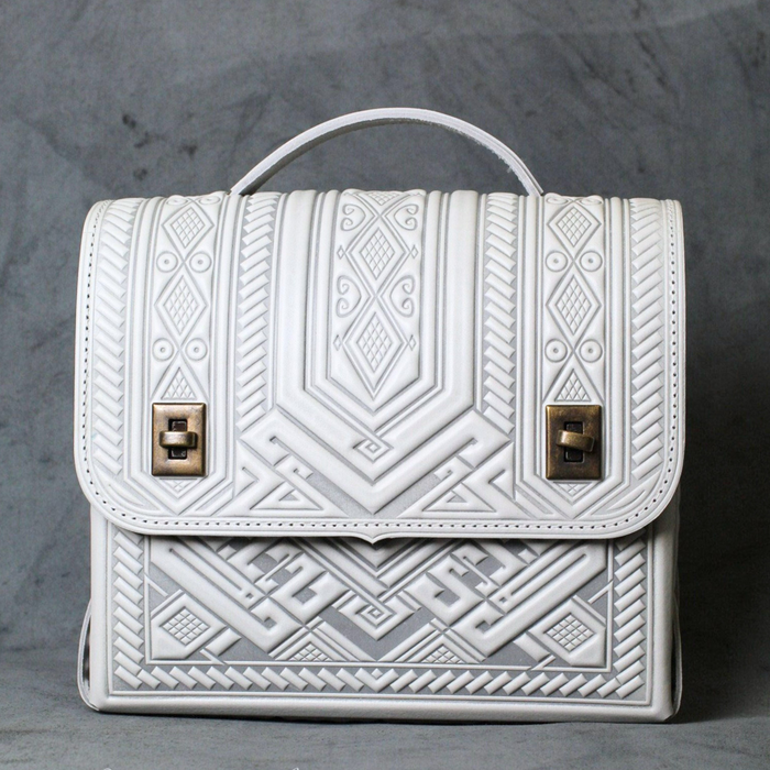 Exclusive White Leather Satchel & Briefcase - Genuine Leather Bag