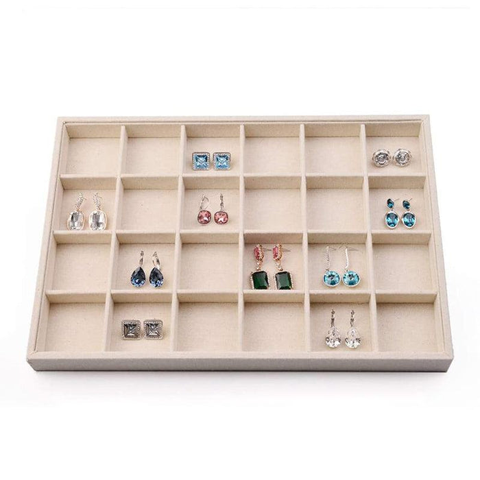 Linen Stackable Jewelry Display Tray with 24 Grids