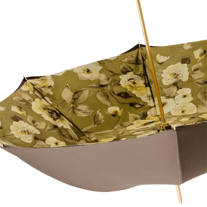 Luxury Khaki Umbrella with Flowered Canpy and Glitter Handle
