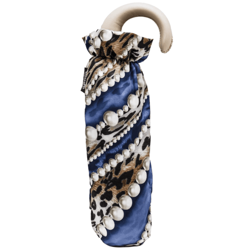 Pearl Print Leather Handle Designer Folding Umbrella