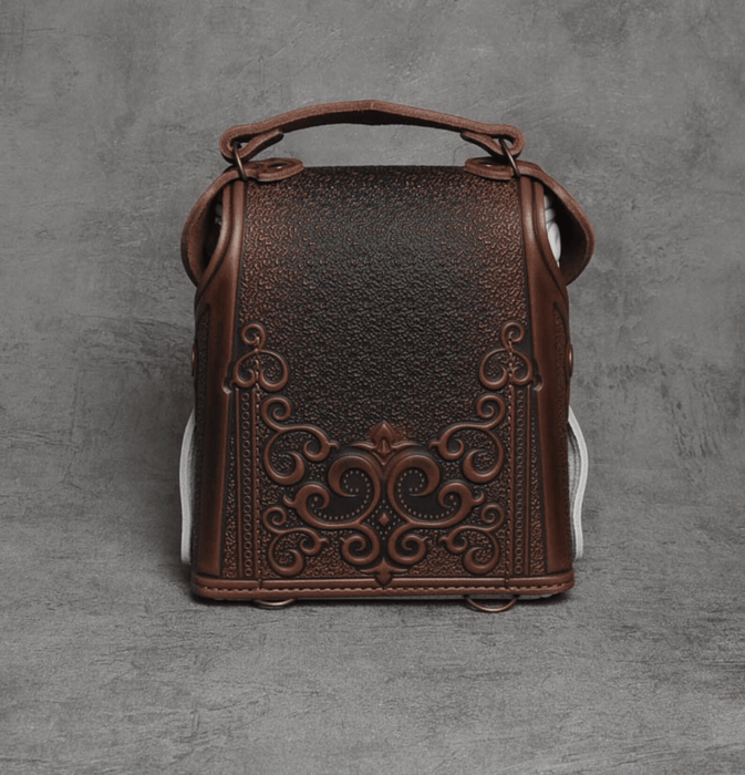 Stylish Brown and White Small Leather Backpack Convertible Crossbody Bag