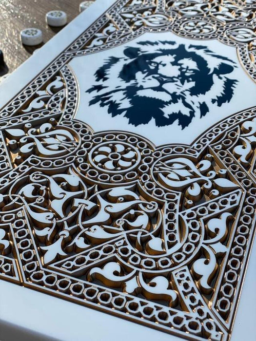 Luxury Acrylic Stone Backgammon "Black Lion" 60x30 cm, Stone Board