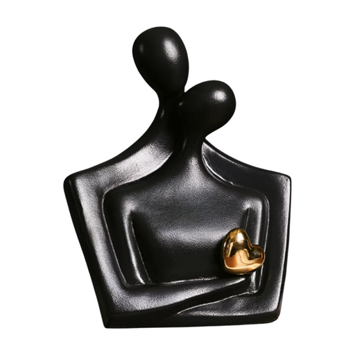 Elegant Ceramic Lovers Sculpture with Golden Heart