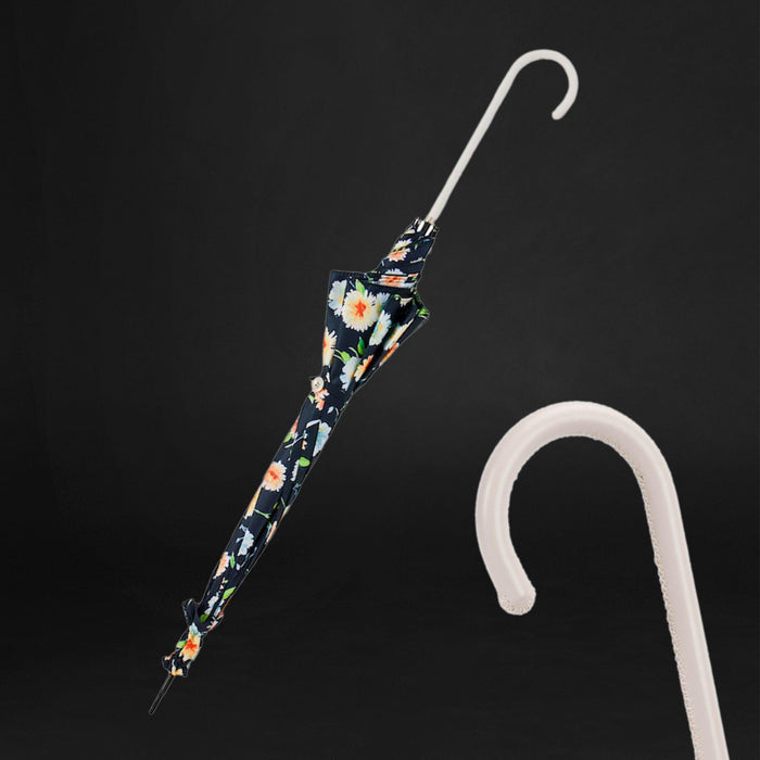 White Leather Blue Flowered Unique Design Parasol
