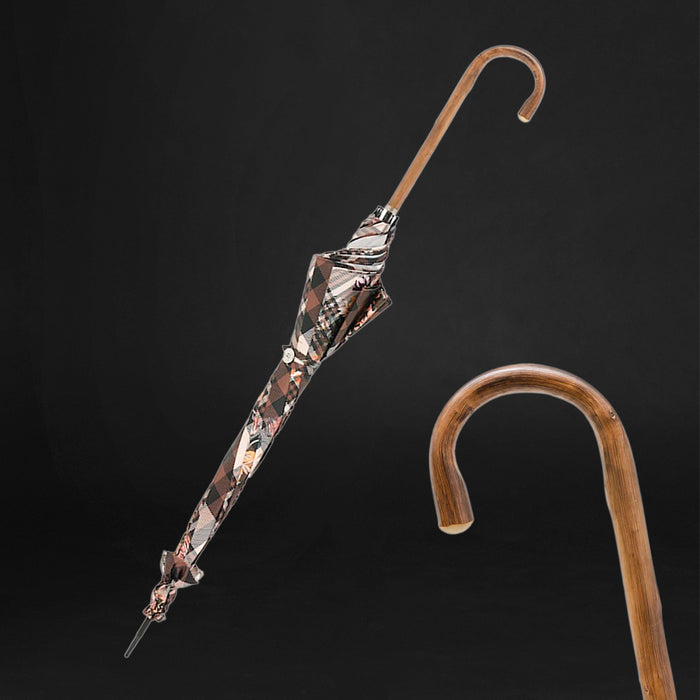 Tartan Floral Chestnut Handle Premium Parasol for Ladies