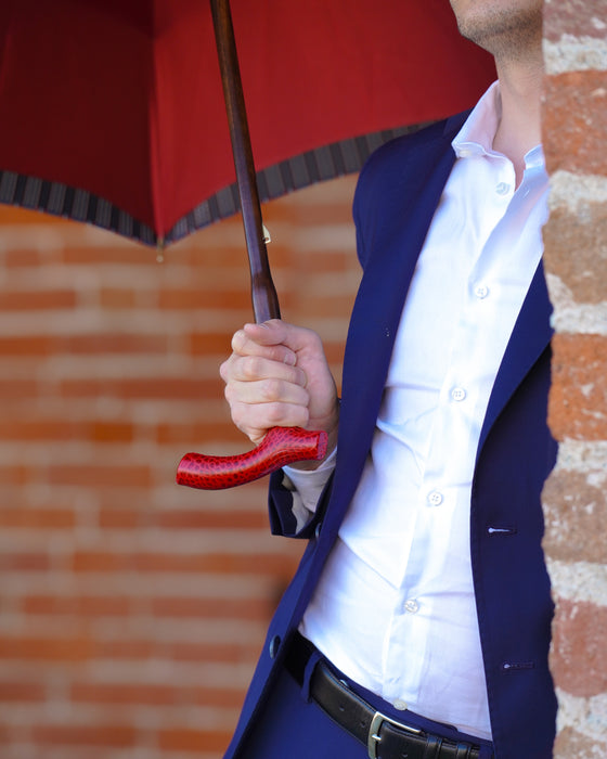 Handmade Red Leather Handle Elegant Burgundy Umbrella