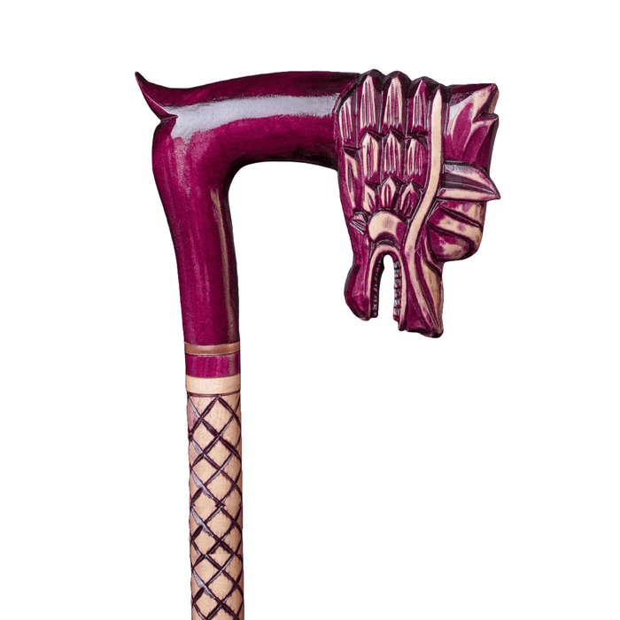 Red Dragon Head Walking Stick, Hand Craft Wooden Walking Cane