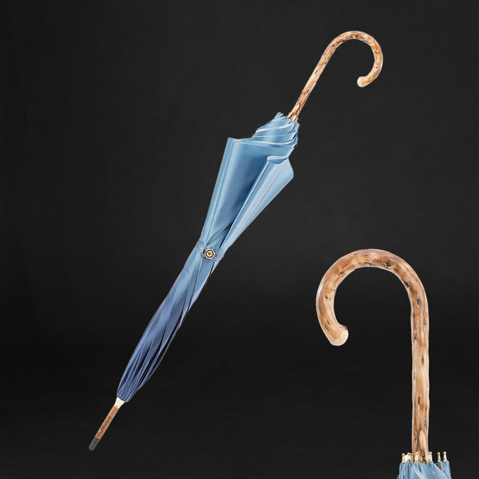 Unique Flowered Interior Blue Canopy Umbrella with Gorse Wood Handle