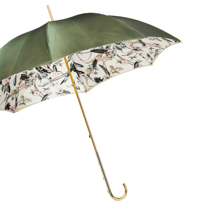 Jeweled Brass Handle Double Cloth Olive Green Umbrella