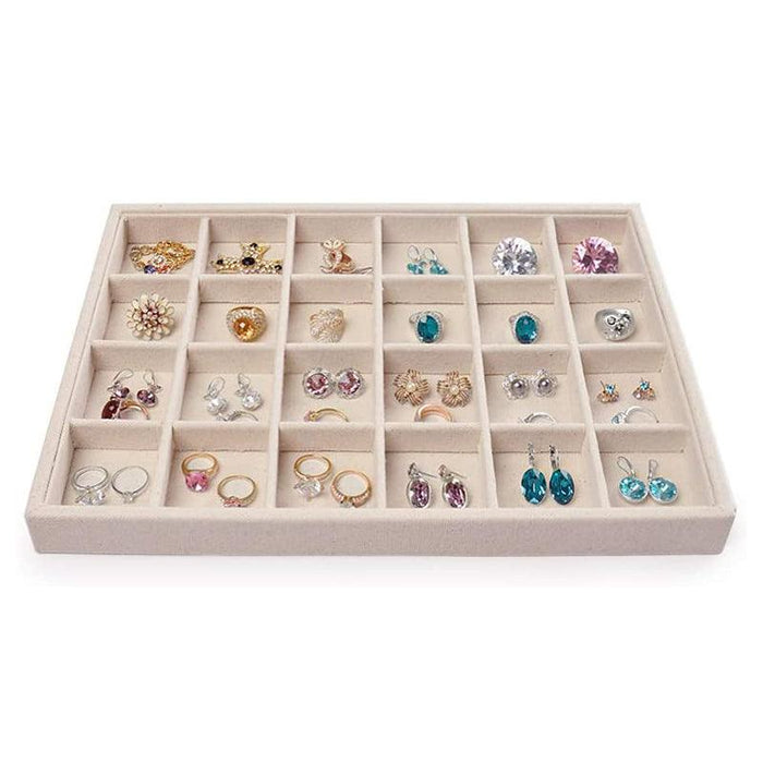 Linen Stackable Jewelry Display Tray with 24 Grids