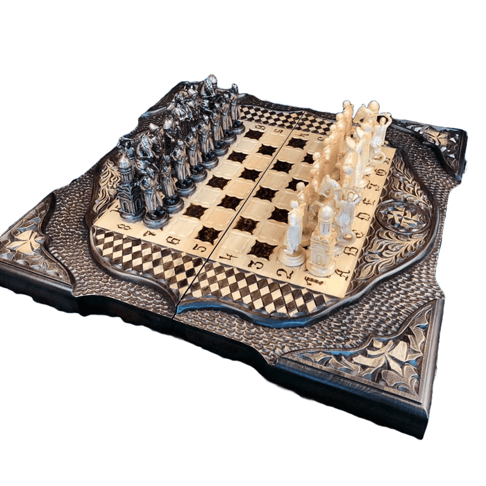Unique Handmade Wooden Chess Set 3 In 1, 60x30x9 cm