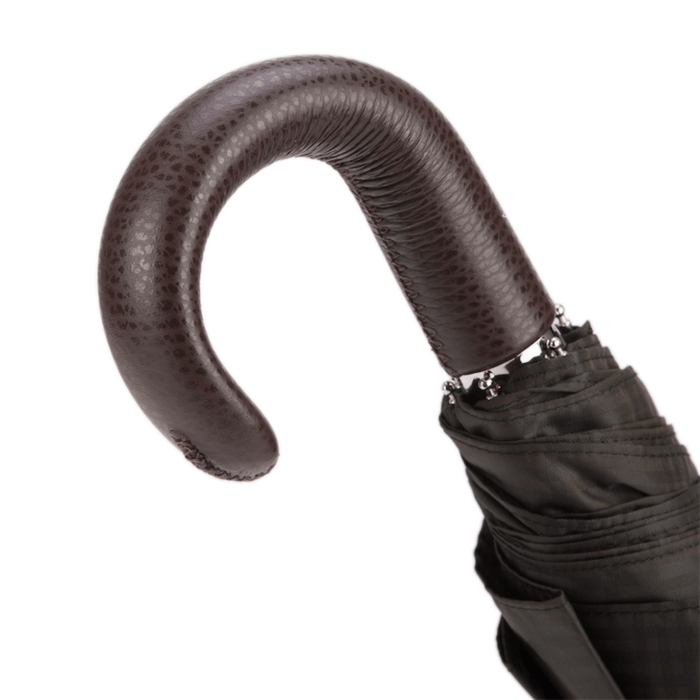 High-Quality Brown Check Umbrella with Leather Handle