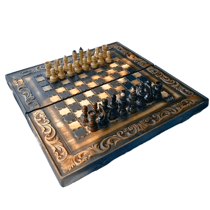 Handmade Wooden Chess Set, Checkers Set, Backgammon Board 3 In 1
