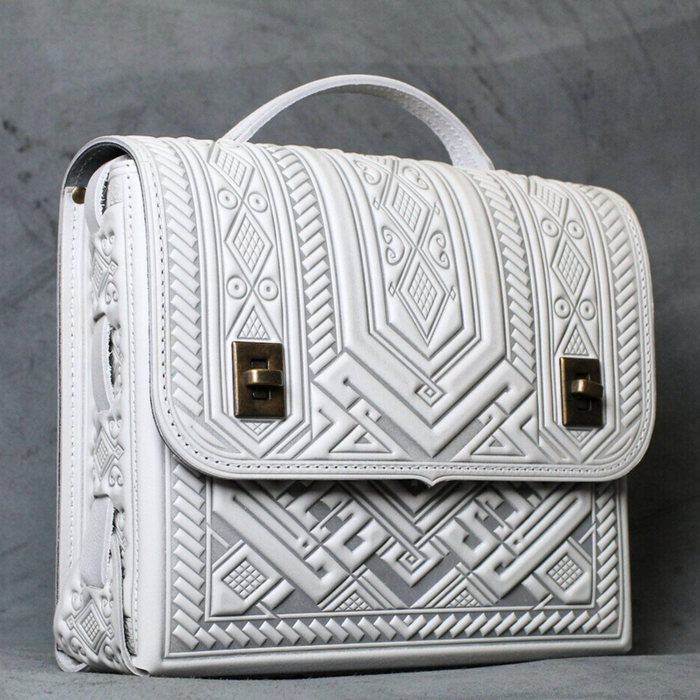 Exclusive White Leather Satchel & Briefcase - Genuine Leather Bag